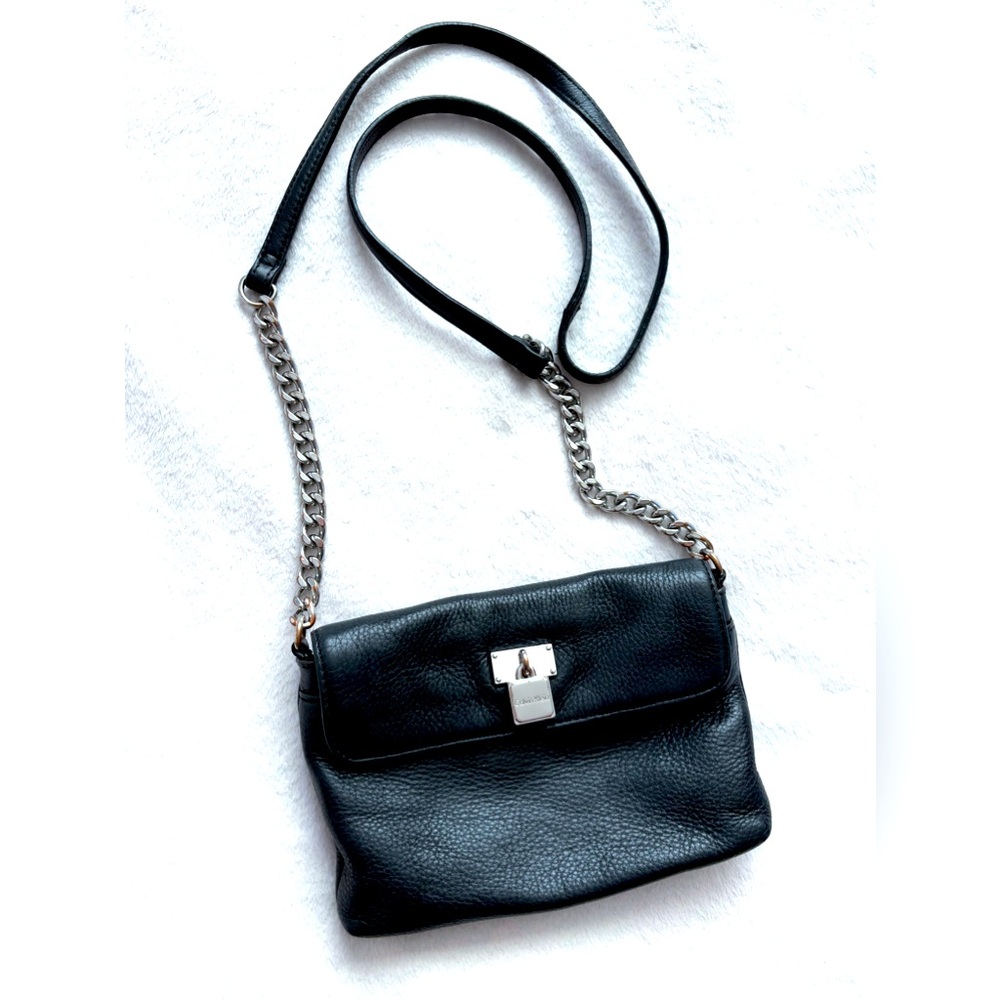 ✨GENUINE LEATHER CALVIN KLEIN CROSSBODY BAG MINI PURSE SILVER CHAIN STRAP & LOCK